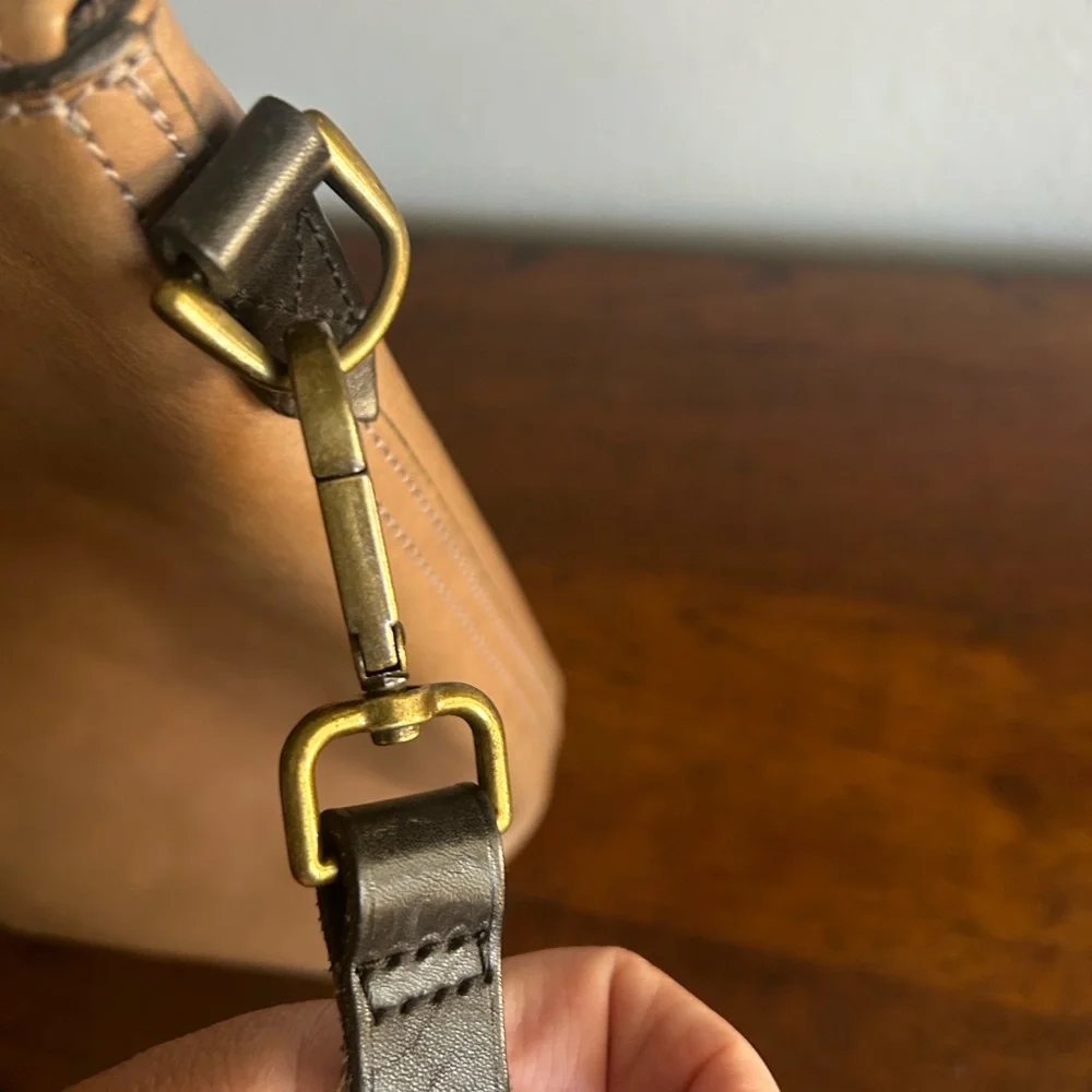 Madewell Black Stripe Brown Leather Medium Tote Crossbody Purse Preppy Old Money - Picture 5 of 11